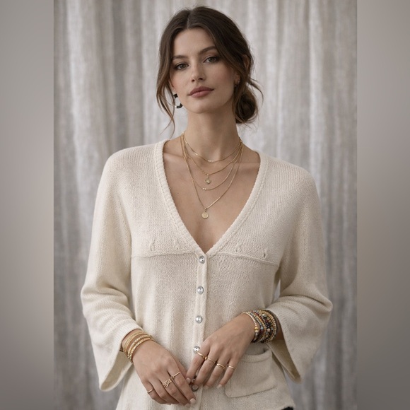 Crea Concept Sweaters - Crea Concept Bell Sleeve Knit Cardigan • Viscose Cotton Blend • Size S